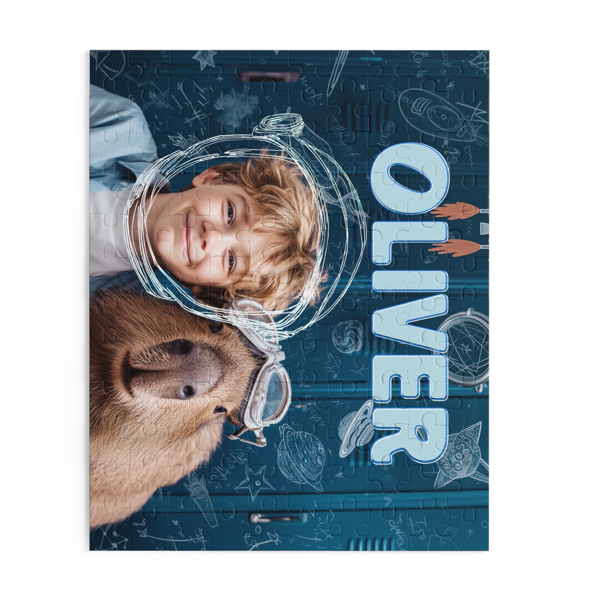 Personalized Capybara & Astronaut Puzzle with Your Child's Photo & Name — Premium Kids Gift