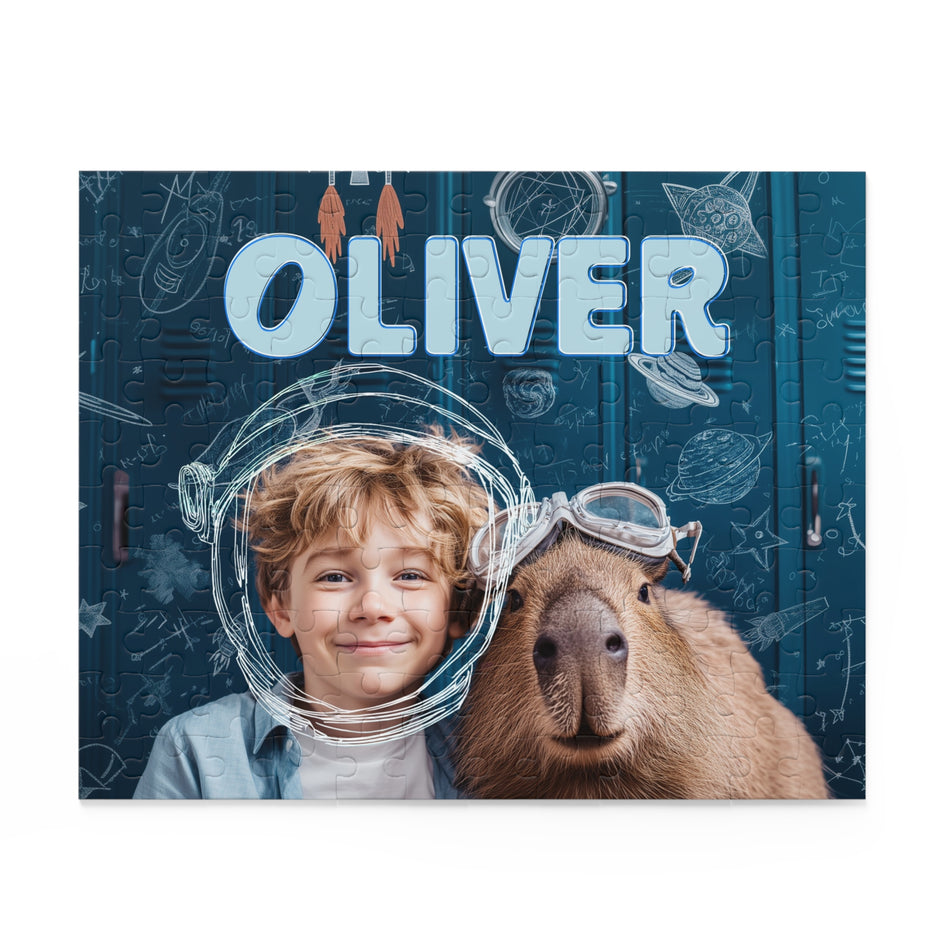 Personalized Capybara & Astronaut Puzzle with Your Child's Photo & Name — Premium Kids Gift