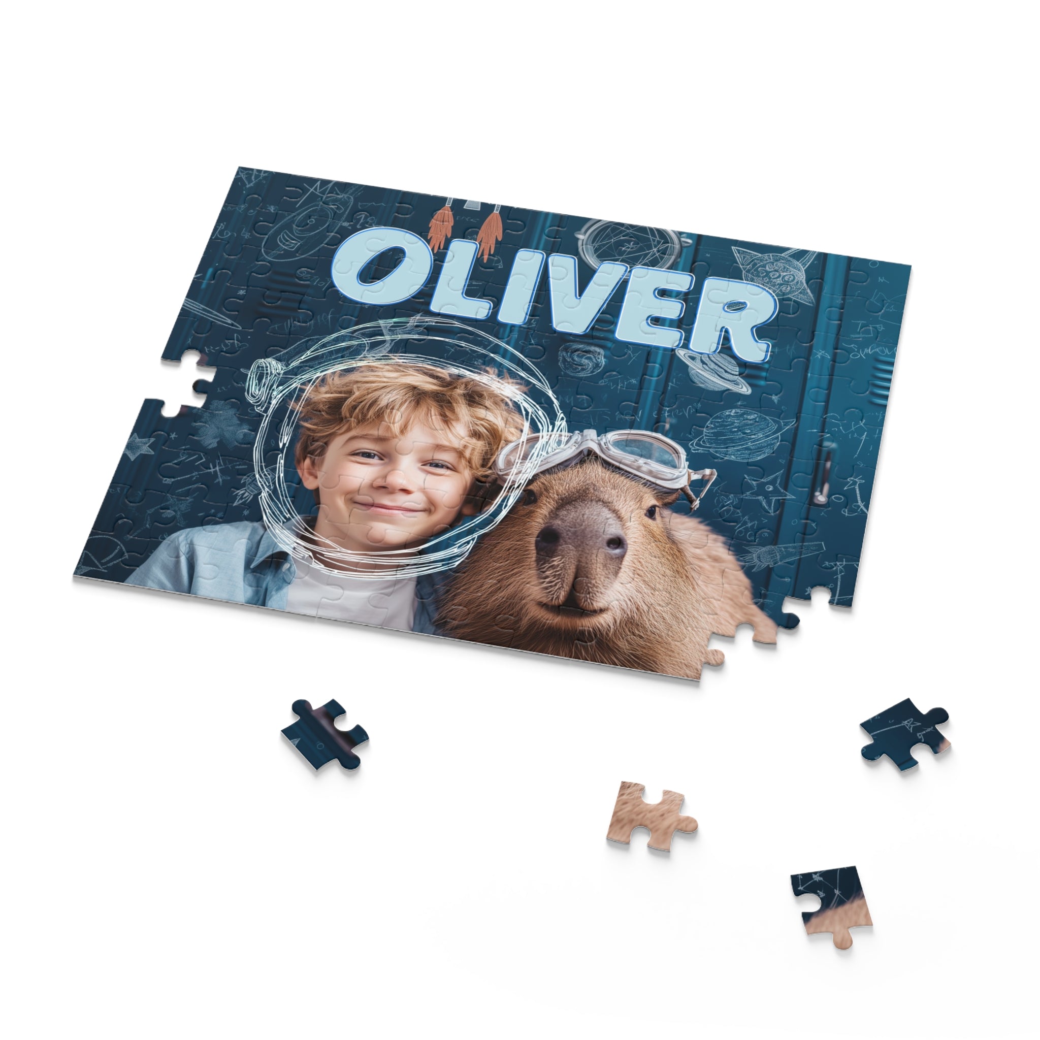 Personalized Capybara & Astronaut Puzzle with Your Child's Photo & Name — Premium Kids Gift