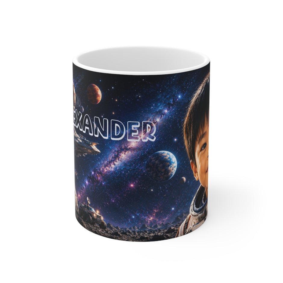 Personalized Space Mug — Custom Name & Photo for Boys & Girls