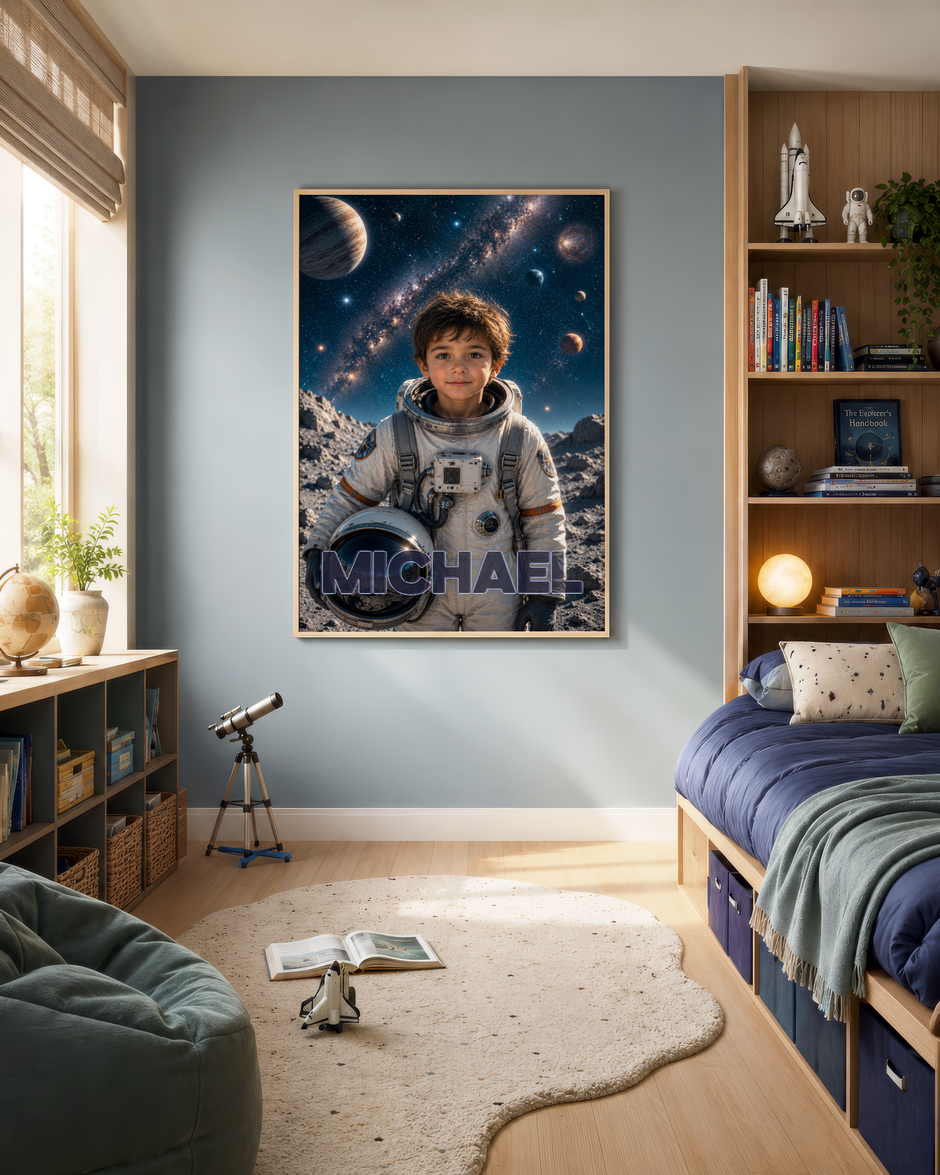 Custom Space Explorer Poster — Your Little Astronaut Among the Stars