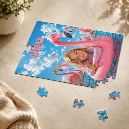 Personalized Flamingo Puzzle for Girls | Custom Name & Photo | 120 Pieces
