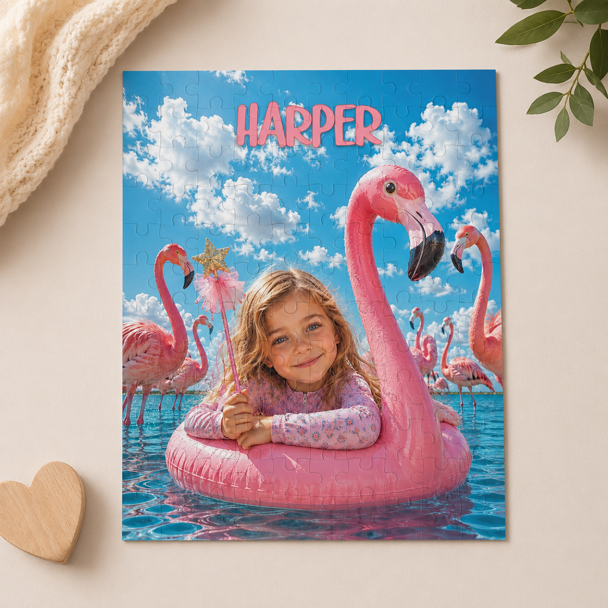Personalized Flamingo Puzzle for Girls | Custom Name & Photo | 120 Pieces
