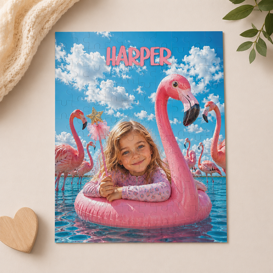 Personalized Flamingo Puzzle for Girls | Custom Name & Photo | 120 Pieces