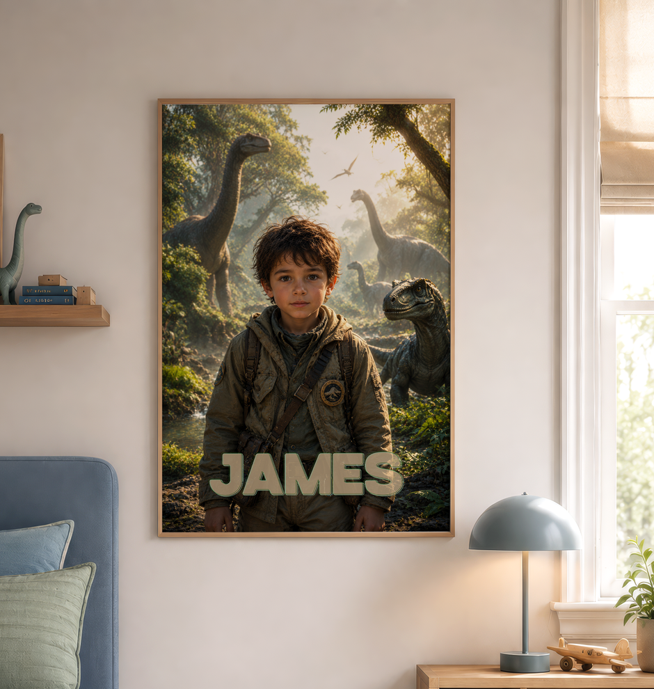 Custom Dinosaur Adventure Poster — Your Little Explorer in a Prehistoric World