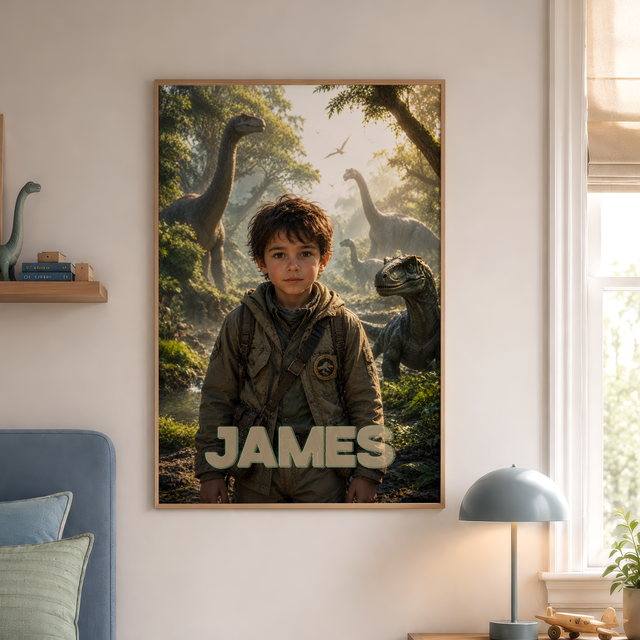 Custom Dinosaur Adventure Poster — Your Little Explorer in a Prehistoric World