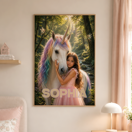 Custom Unicorn Wall Art — Your Little Girl with Her Magical Best Friend