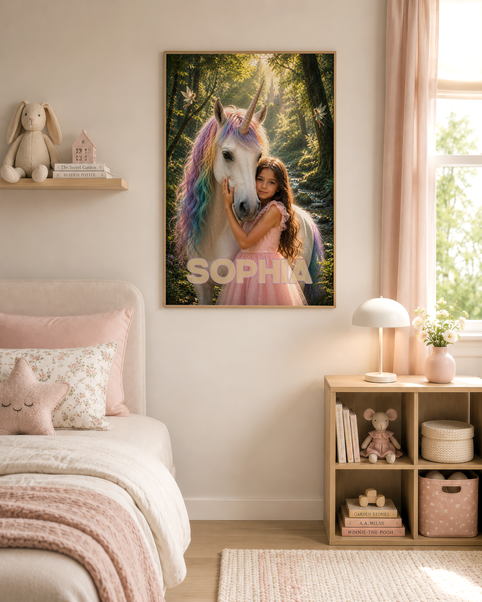 Custom Unicorn Wall Art — Your Little Girl with Her Magical Best Friend