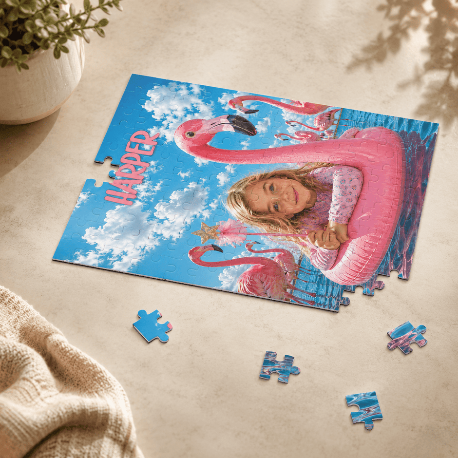 Personalized Flamingo Puzzle for Girls | Custom Name & Photo | 120 Pieces - Dandelune
