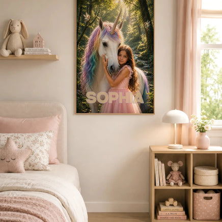 Custom Unicorn Wall Art — Your Little Girl with Her Magical Best Friend - Dandelune